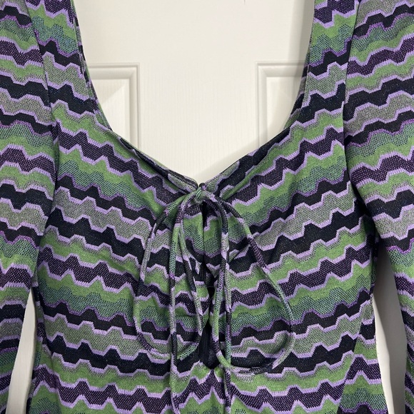 NWOT Zara Sparkle Geo Stripes Zig Zag Pattern Mini Dress S Purple Green - Picture 7 of 15